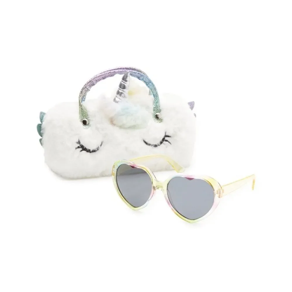 Girls Fun Summer Sunglasses With Unicorn & Sloth Faux Fur Carrying Cases 2-Pack